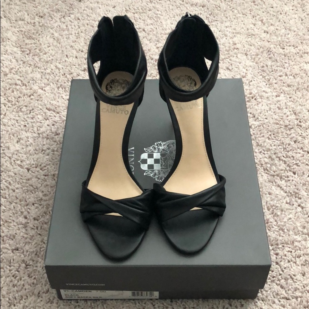 Vince Camuto black soft nappa silk sandal